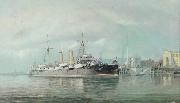 Henry J. Morgan HMS 'Fox' Germany oil painting artist